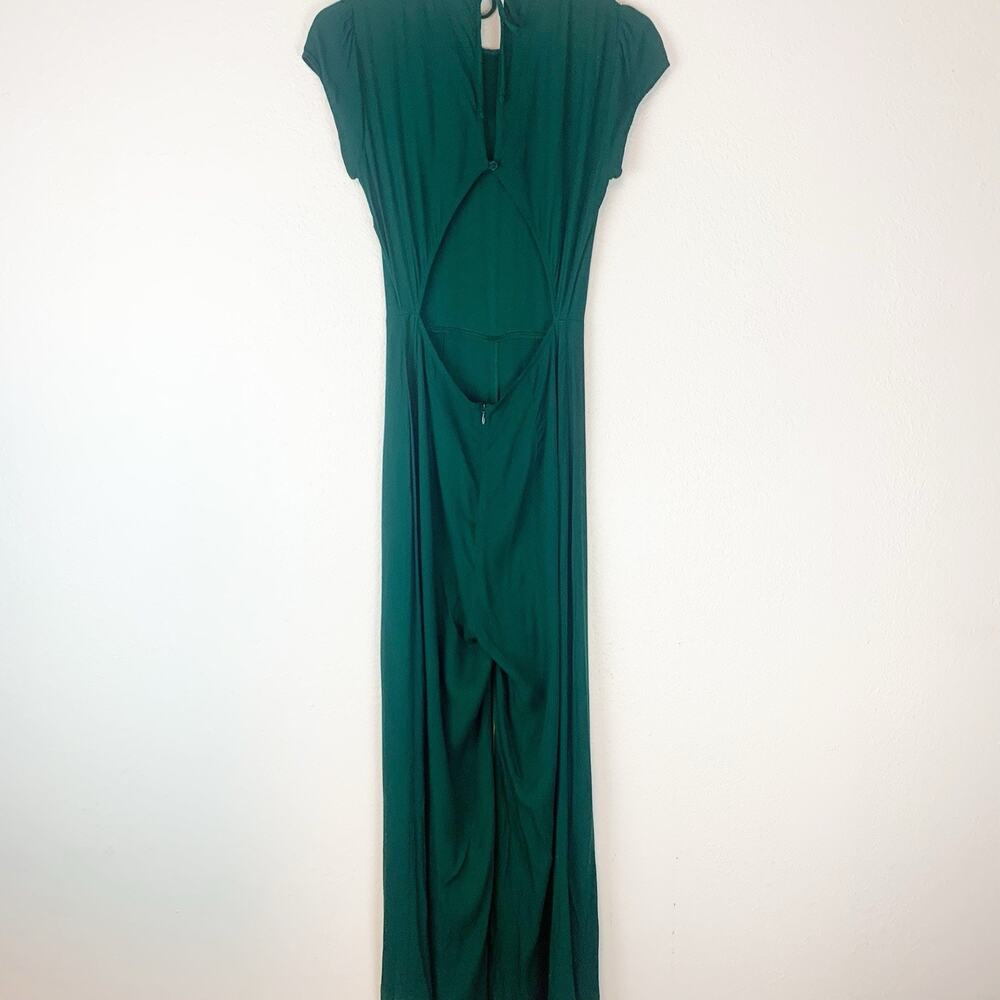 Reformation Mayer Jumpsuit Womens 6 Green Wide Leg Crop Open Back Crepe - Picture 6 of 13